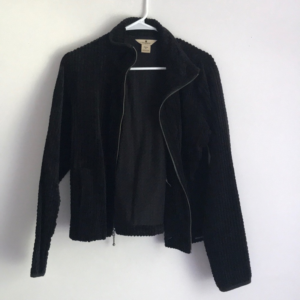 Wool rich black fuzzy zip up jacket